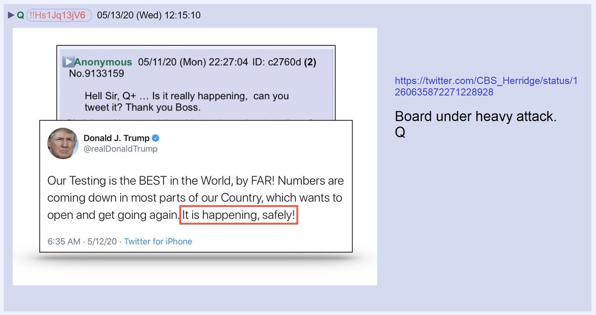 26) Last night, an anon asked POTUS (Q+) to tweet "It's happening" as confirmation that the deep state is being taken down.POTUS fulfilled the request this morning. The board is under heavy attack.
