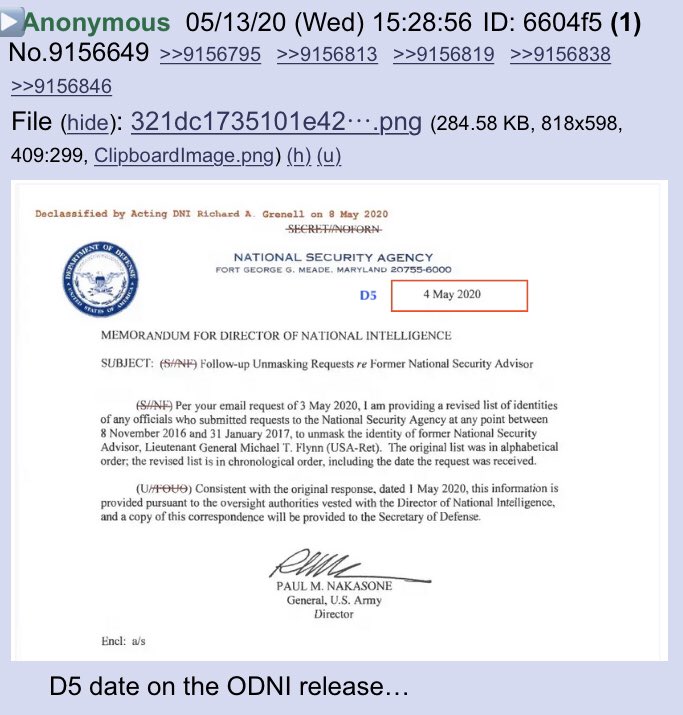 !!NEW Q - 4229!!15:38:27 EST Q replies to Anon:D5 date on the ODNI release…Q:Excellent find, Anon.[They] thought it meant Dec [5] _State Funeral.NSAA lot more coming [soon].Q #QAnon  #D5  #ObamaKnew  #ObamaGate  @GenFlynn  @realDonaldTrump