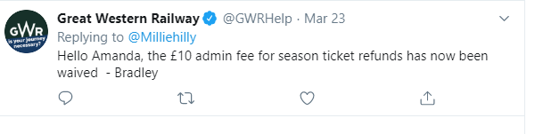 jonjaques67's tweet photo. hi @GWRHelp I have now received my refund on my season ticket but been charged a £10 admin fee, I thought these were being waived? https://t.co/Q2ThEeevE6
