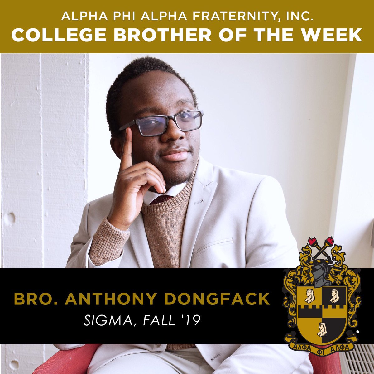 apa1906NETwork's tweet photo. Bro. Anthony Dongfack is a Fall ‘19 initiate of the Sigma chapter and 2020 graduate majoring in French/Premed Studies at Boston University. Follow us on IG or Facebook for his full bio!
#ThereGoesAnAlphaMan #CollegeBrotherOfTheWeek
#ScholasticAchievement
#ForThe7Jewels https://t.co/BTPluH3QhR