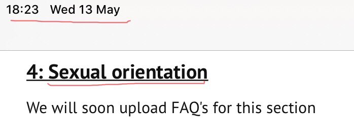 Six months on we still await guidance on sexual orientation. Any young Lesbian or Gay male will find plenty of FAQs on Trans identity.