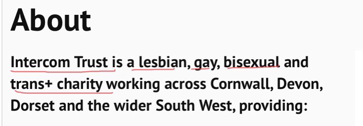 You may recognise Intercom Trust. They won a Pink News award late 2019. They describe themselves as representing LGBT. I checked at the time and the FAQs are all about trans. The one about sexual oroentation wasnt populated!