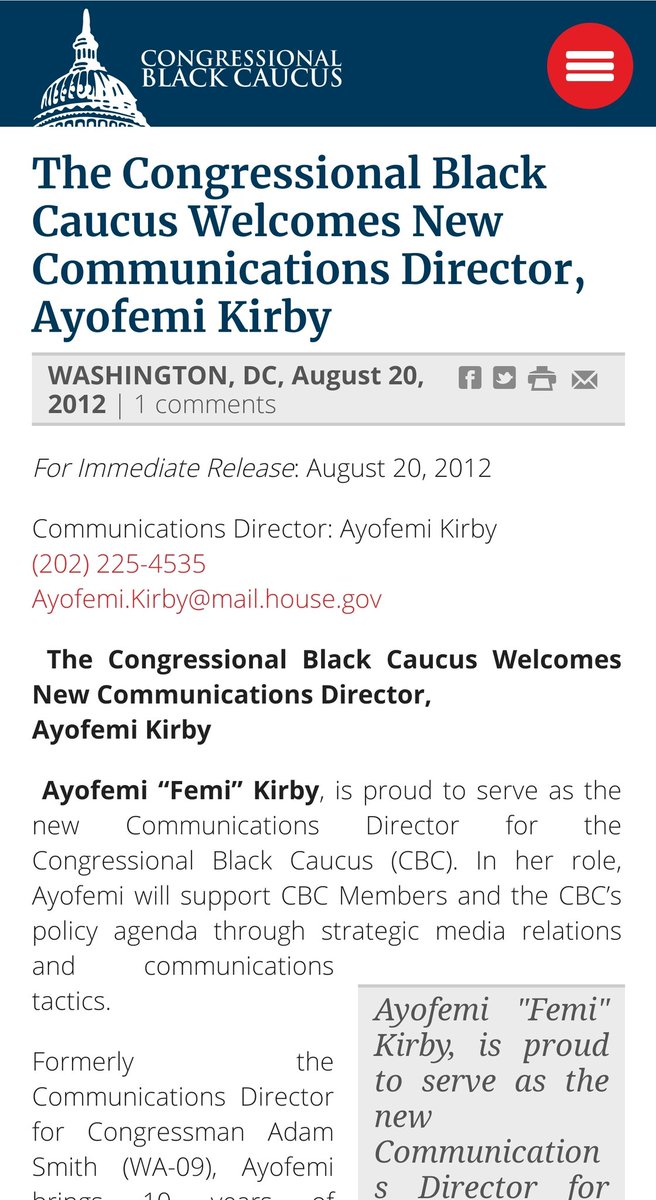  #ADOS, still think you're not being systematically locked out? Ayofemi “Femi” Kirby was Director Of Communications for The CBC in 2012. She has since moved on from The CBC & onto other communication positions, she's now dir of communications at ABNY census. (cont)