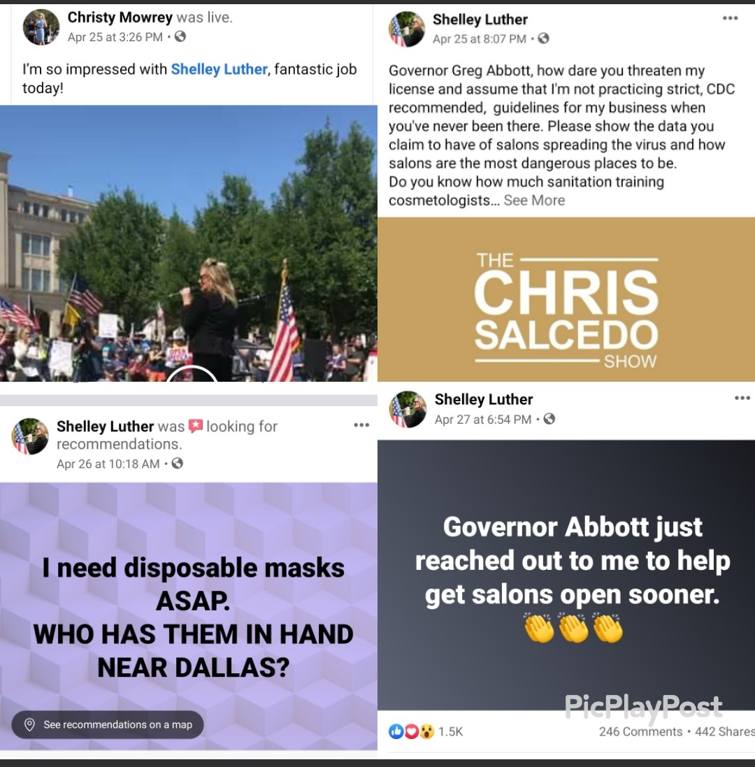 RealSalonProfe1's tweet photo. @benshapiro Hey why not, we have an irresponsible 2x ex trophy wife, lead singer of a band playing "business owner" currently scamming Americans and  influencing reopening guidelines for Texas. The insane stupidity is on both sides #ShelleyLuther  and @GretaThunberg https://t.co/R6S8cJPiW8