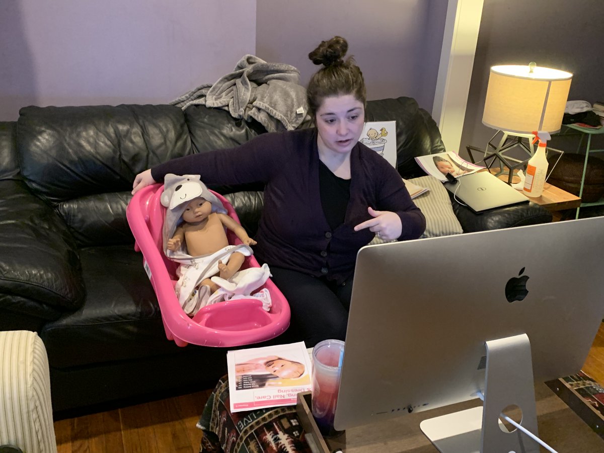 CCharitiesPhila's tweet photo. CSS staff are finding creative ways to stay connected with clients during #COVID19. Northeast #Philadelphia Family Service Center (NEFSC) parent educator, Christine, uses #Zoom to teach Bath Tub Safety as well as #Postnatal classes & workshops to mom clients! #CSSPhiladelphia https://t.co/s6jLxAIQqS