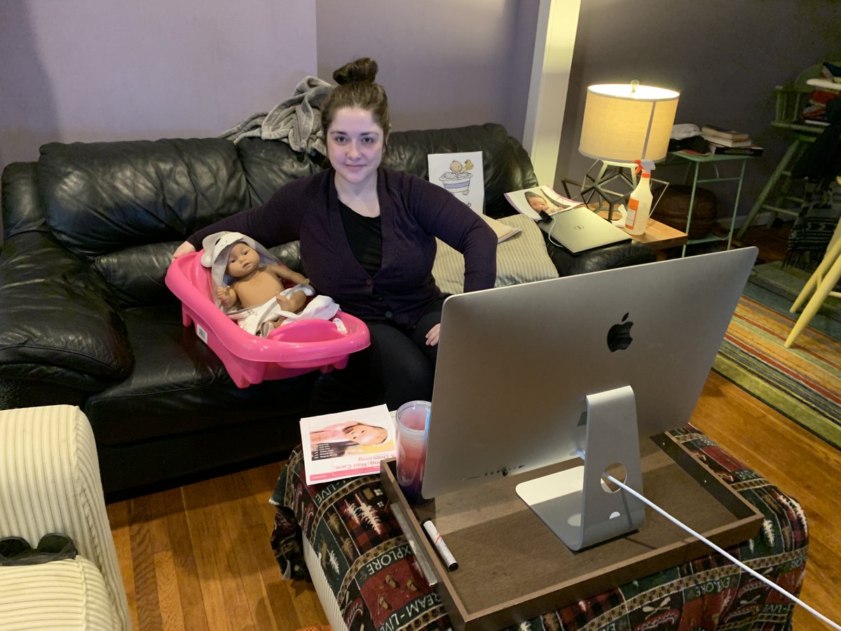 CCharitiesPhila's tweet photo. CSS staff are finding creative ways to stay connected with clients during #COVID19. Northeast #Philadelphia Family Service Center (NEFSC) parent educator, Christine, uses #Zoom to teach Bath Tub Safety as well as #Postnatal classes & workshops to mom clients! #CSSPhiladelphia https://t.co/s6jLxAIQqS