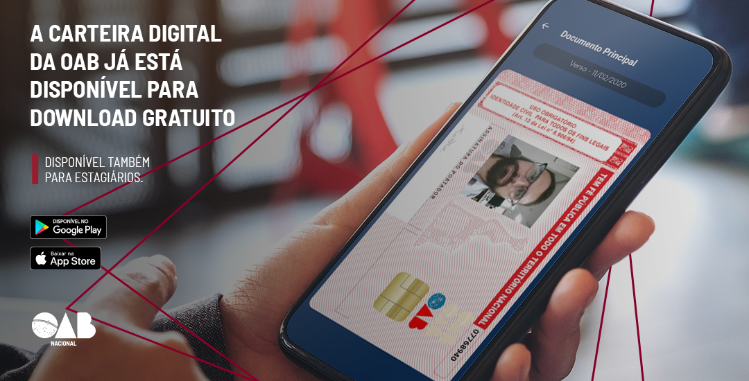 CFOAB's tweet photo. Vamos deixar o seu dia a dia mais prático? Baixe agora a carteira digital da OAB e comece já a utilizar a identificação de forma mais prática. Disponível na App Store (iOS) e na Google Play Store (Android): "Carteira Digital da OAB".
#CarteiraDigitalOAB #OABDigital https://t.co/XsIrH99HL0