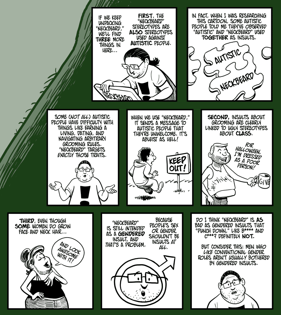 I'll finish off with "Neckbeard," a personal favorite. I've divided it into 4 parts to post on Twitter.Transcript:  https://www.patreon.com/posts/why-feminists-4503638Like the cartoons? Support them by retweeting, or by pledging a buck or two at  http://patreon.com/barry .  #FatAcceptance  #PoliCartoon