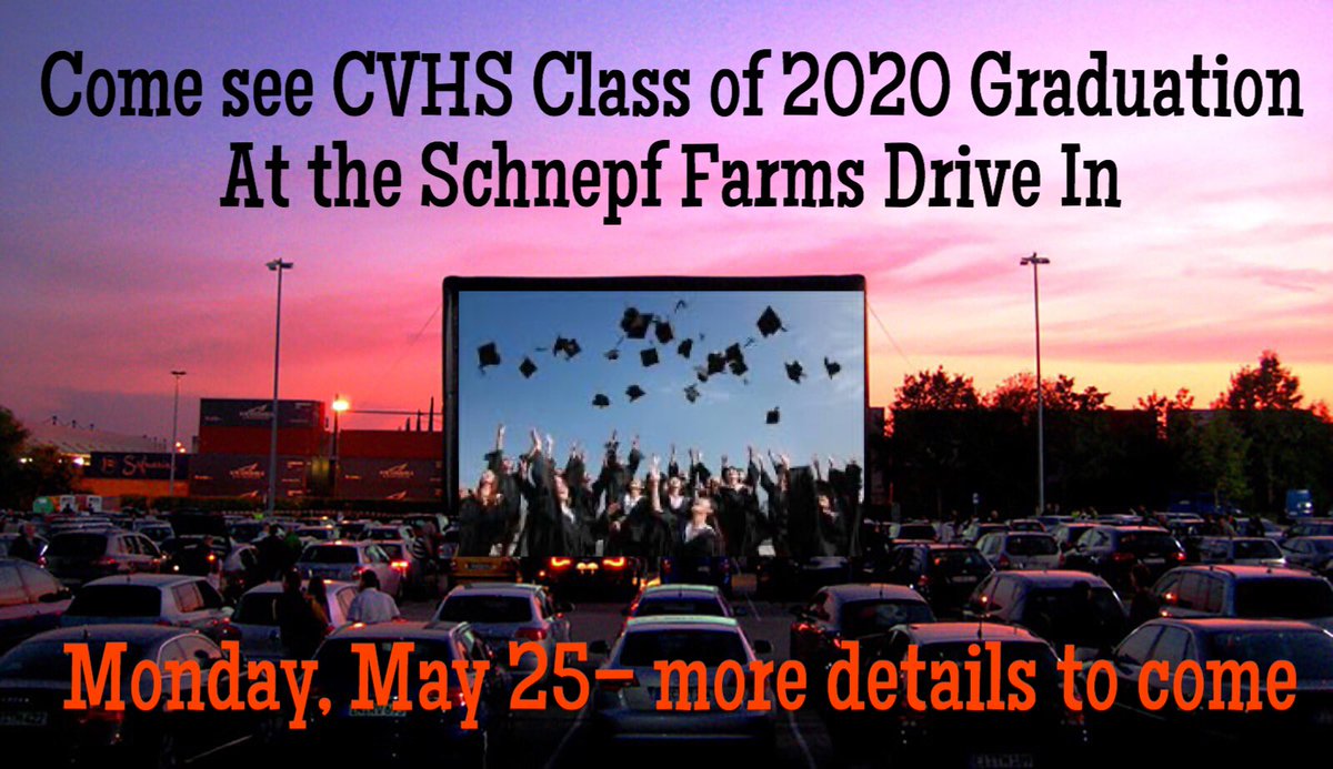 Mark your calendars. We hope you plan to come and see graduation on the big screen at the drive in. 💚🧡 Graduates, families and underclassmen can cheer, honk and celebrate as the names are announced. Should be a fun time with prizes and lots to celebrate. 🎓