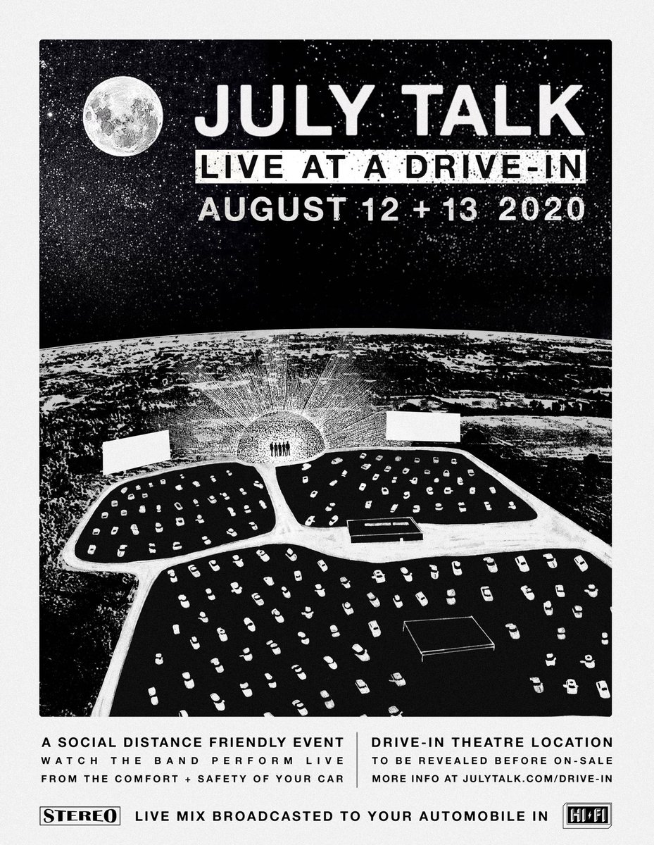 julytalk's tweet image. SHOW ANNOUNCE :
SAVE THE DATE

we’re over the moon to announce that we’ll be performing live on august 12th + 13th at a Drive-In Movie Theatre near Toronto! 

more info at julytalk.com/drive-in