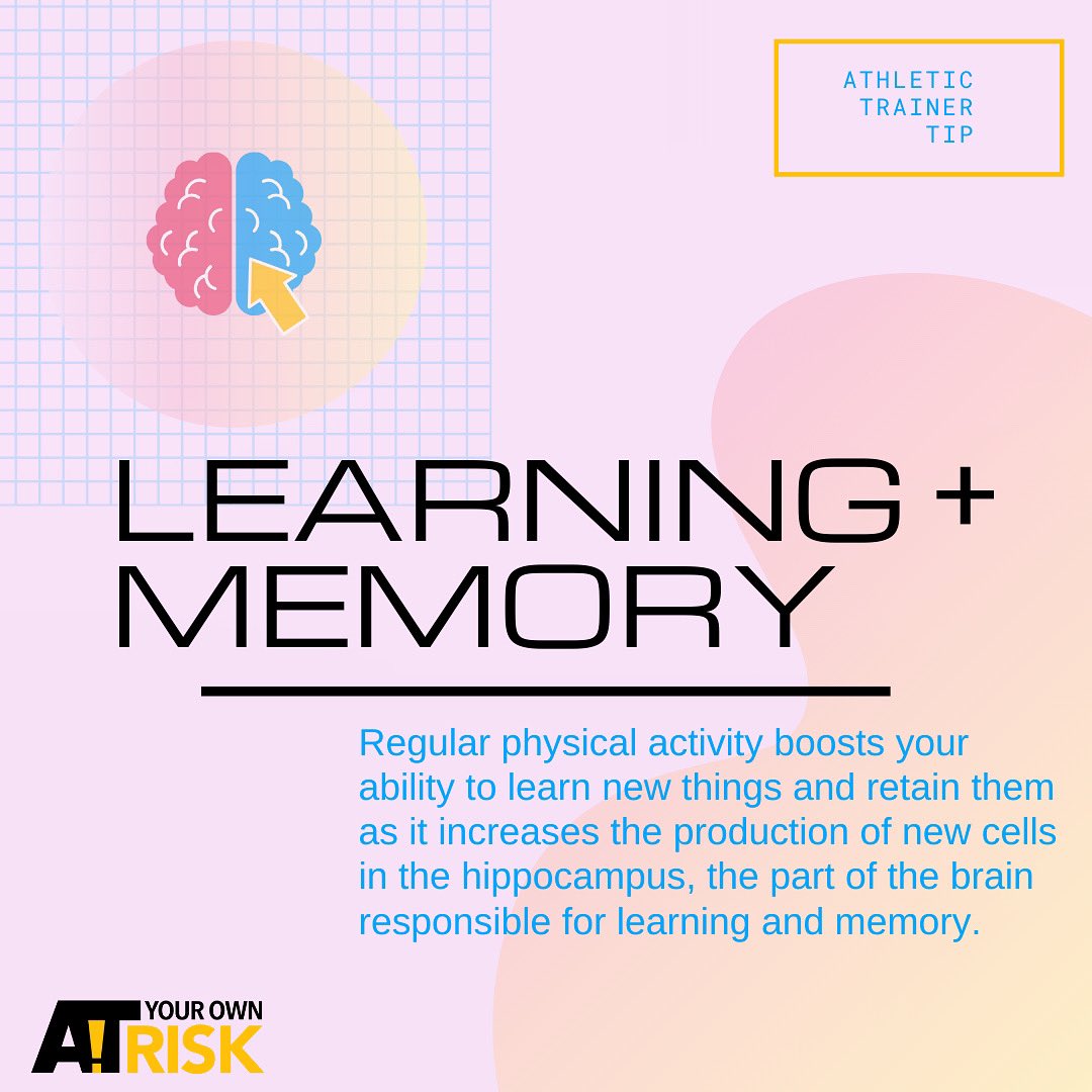 Regular physical activity boosts your ability to learn new things and retain them as it increases the production of new cells in the hippocampus, the part of the brain responsible for learning and memory. Try writing your notes on paper as opposed to typing it #WellnessWednesday