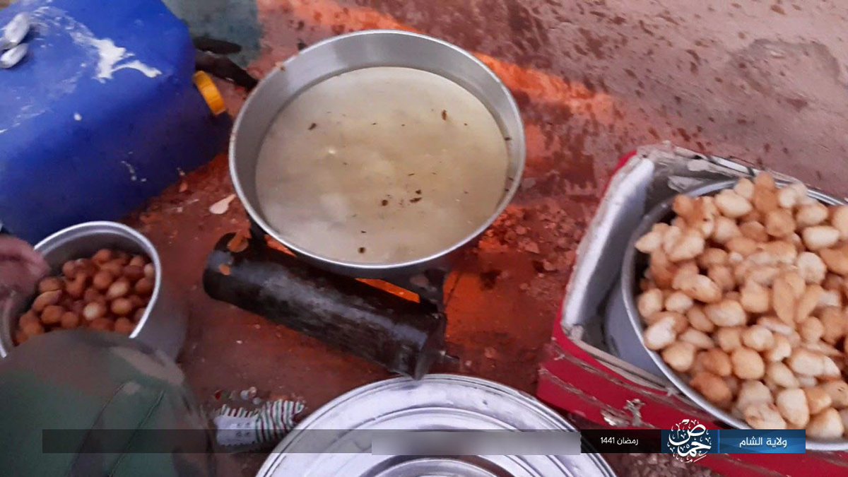 Bread, potatoes, pasta, kababs, and other foods prepared for Ramadan meals by IS militants in Homs, Syria: #JihadiFood