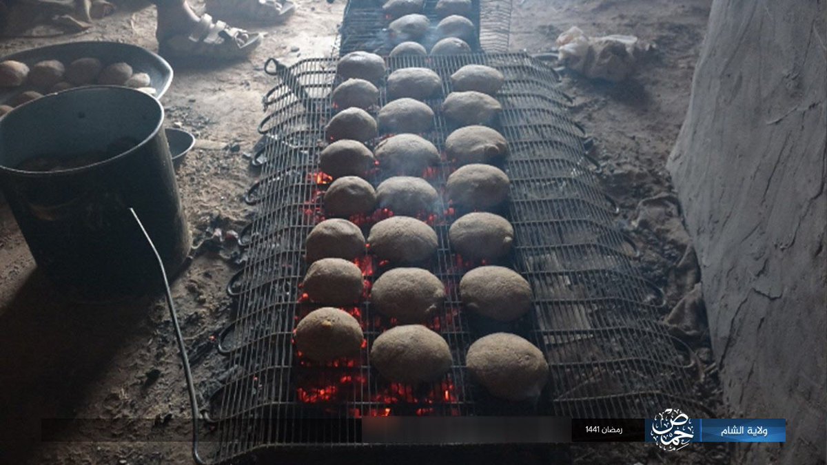 Bread, potatoes, pasta, kababs, and other foods prepared for Ramadan meals by IS militants in Homs, Syria: #JihadiFood