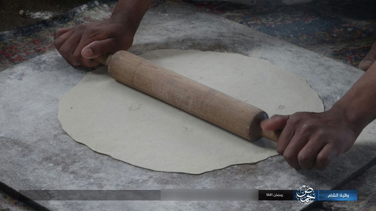 Bread, potatoes, pasta, kababs, and other foods prepared for Ramadan meals by IS militants in Homs, Syria: #JihadiFood