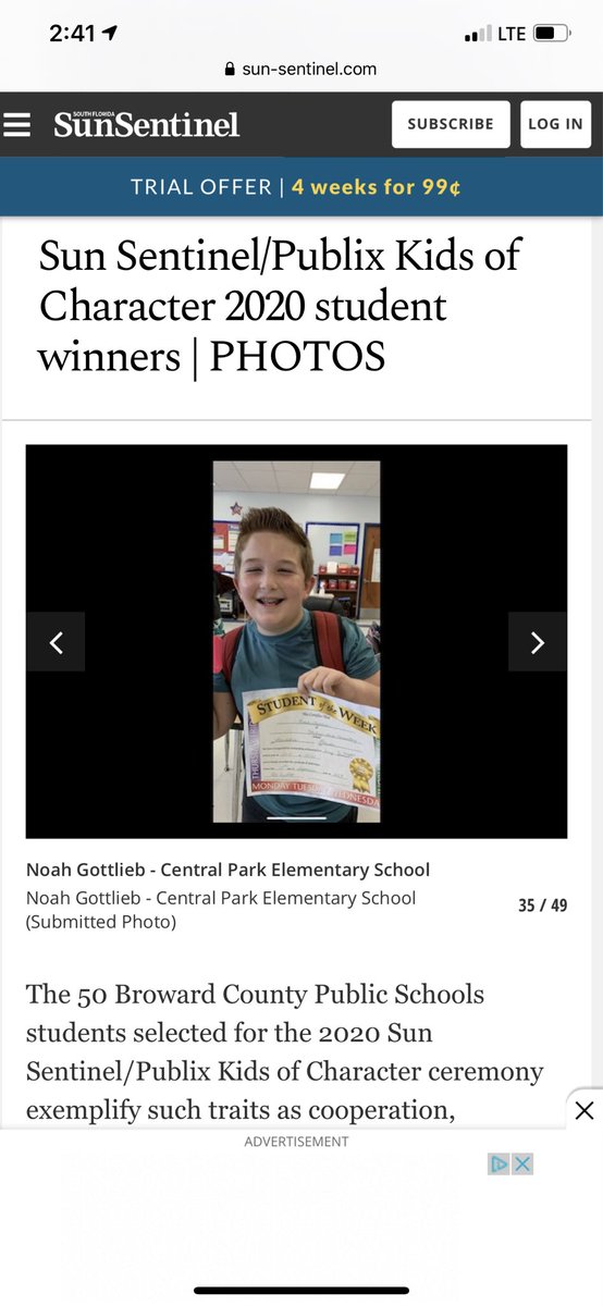 So proud of my student, Noah Gottlieb!! One of the Sun- Sentinel “Kids of Character” 2020 winners! Noah, you continue to inspire me in all that you do!!
