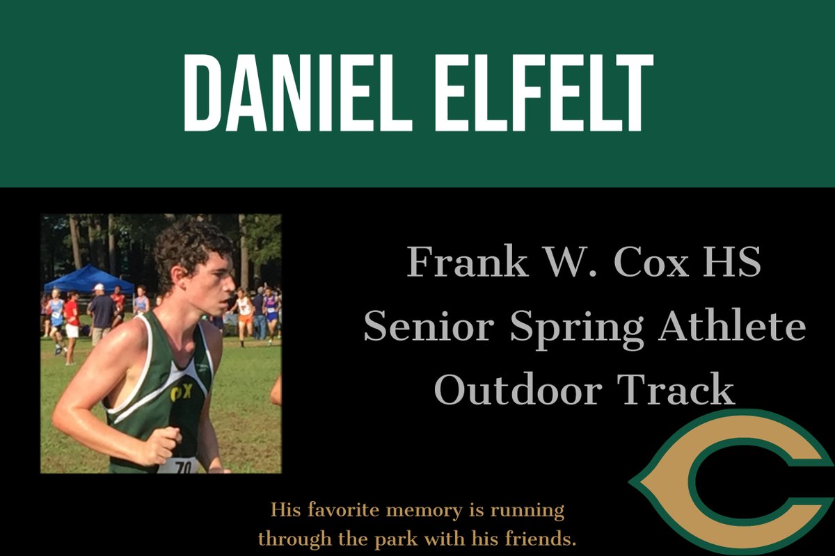 Frank W. Cox HS (@frankwcoxhs) on Twitter photo Daniel Elfelt, <a href="/coxclass2020/">Cox Class Of 2020</a> outdoor track student-athlete. Daniel will be attending JMU next year. #FalconAwesome #ClassOf2020 Daniel Elfelt, <a href="/coxclass2020/">Cox Class Of 2020</a> outdoor track student-athlete. Daniel will be attending JMU next year. #FalconAwesome #ClassOf2020