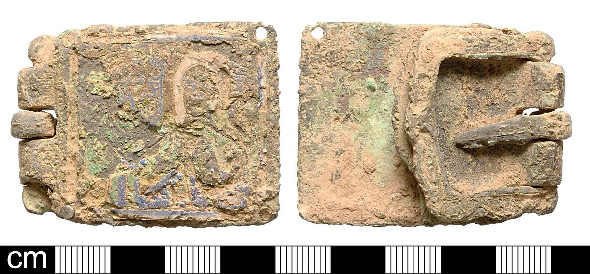 TRegistrars's tweet photo. This interesting Medieval copper-alloy buckle with Limoges enamel was recently declared Treasure by the Coroner (the separate silver rivet making the larger piece Treasure by association) - @SomersetMuseum
hopes to acquire #lockdowntreasure
https://t.co/F2agefBtFc https://t.co/gQQJjVmmdk