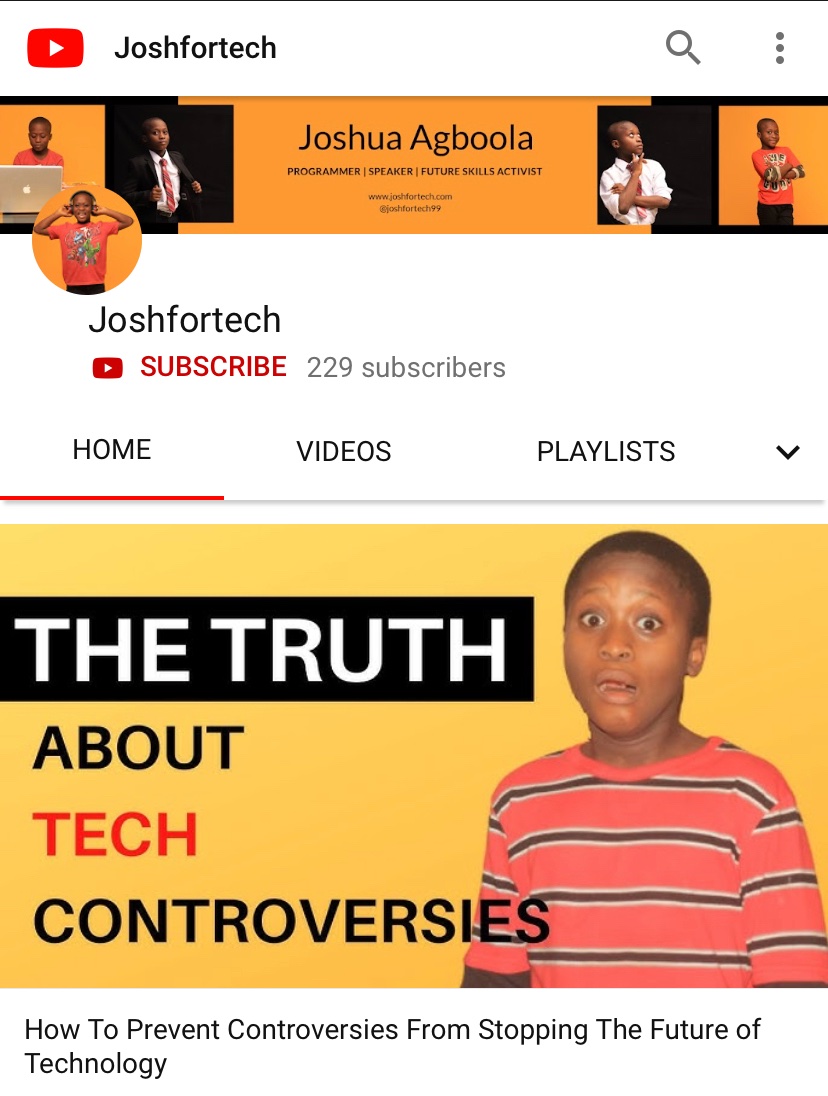 hackSultan's tweet image. Meet Joshua Agboola. @Joshfortech99 

The 10-year CEO of Joshfortech. 

He runs a YouTube channel called Joshfortech where he teaches children coding skills and anything digital and simplify it in a way that a 5-year-old or 6 years old can understand.

m.youtube.com/channel/UC4SDF…