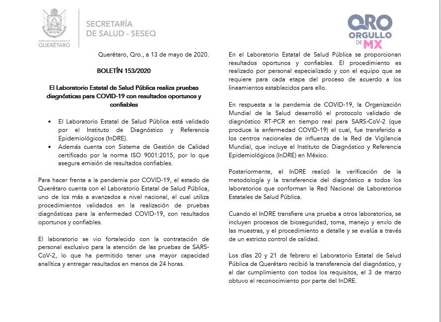 Ssalud Queretaro En Twitter El Laboratorio Estatal De Salud Publica Realiza Pruebas Diagnosticas Para Covid19 Con Resultados Oportunos Y Confiables T Co Ldarekg6pn
