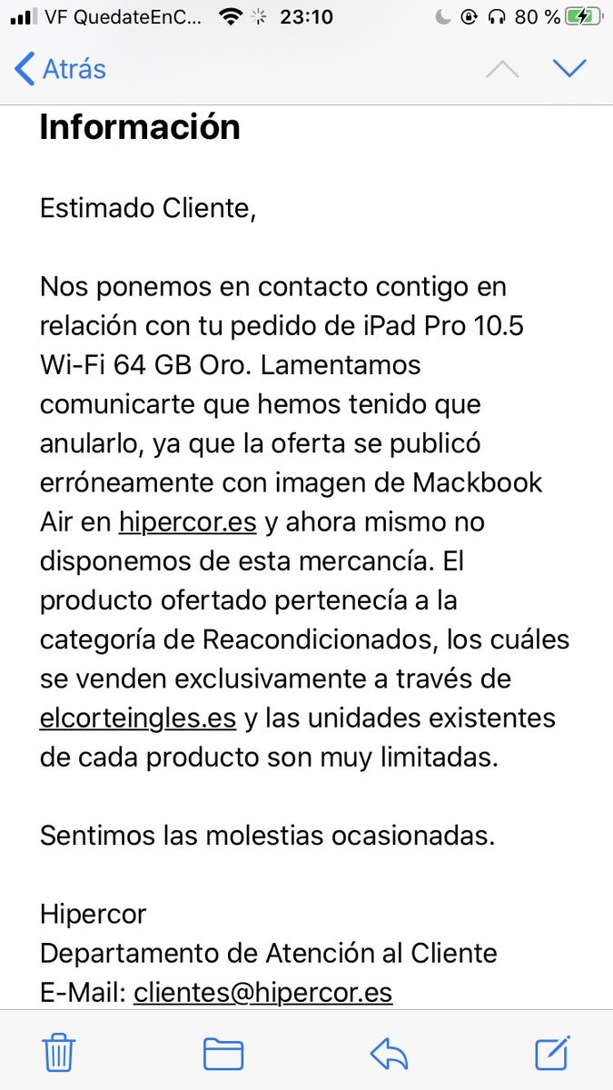 Olowii's tweet photo. #AfectadosHipercor @elcorteinglesac @elcorteingles @hipercor @consumogob @A3Noticias @sextaNoticias @informativost5 @telecincoes @antena3com @elmundoes @el_pais @LaVanguardia @cuatro Esto no es serio! Dónde queda la confianza del consumidor al comprar online si hacen estas cosas! https://t.co/cuIkqsaFPR