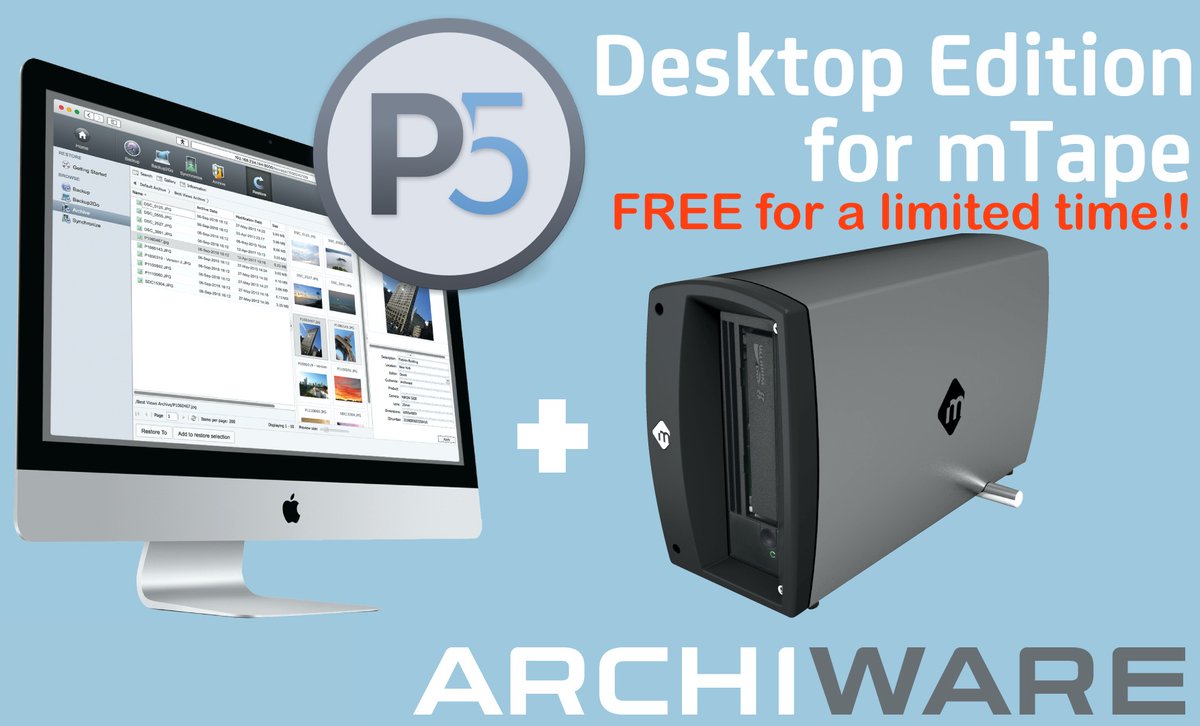 mLogic1's tweet photo. For a limited time, @Archiware is offering P5 Desktop LTO Edition software for FREE!
Get a special discount on an mLogic mTape Thunderbolt 3 LTO7 or LTO8 when you register. #Thunderbolt3 #LTO #Archive #Backup #mlogic #mTape
https://t.co/oasrxHocTM https://t.co/vBuwP8BvC9
