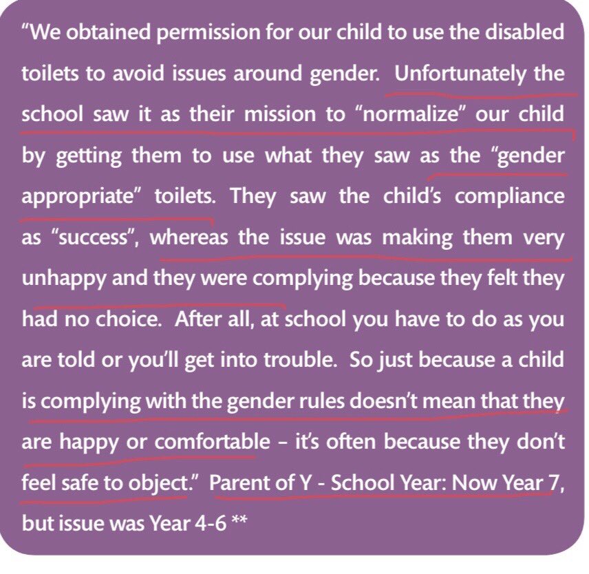 I’m always wary of any policy that suggests keeping parents out of the loop. This policy *mostly* recommends parents of the “trans” kid are kept included. Someone also seems to be aware that “LGBT champions” can make it worse for our kids. Shocked this survived the edit. 