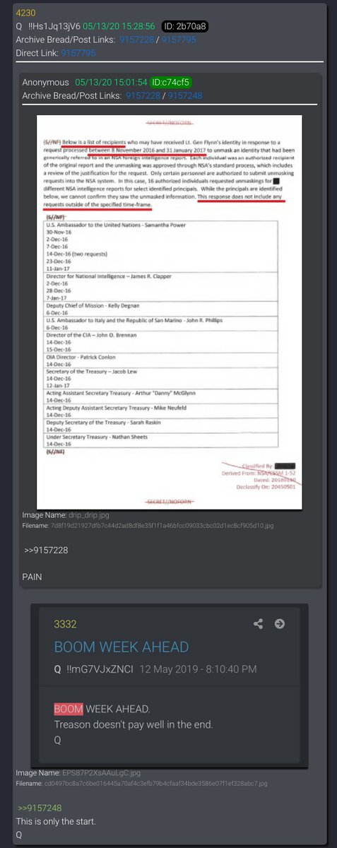  #QAlert 5/13/20 Q4230>>9157248This is only the start.Q @POTUS  #QAnon  #QArmy  #ObamaGate