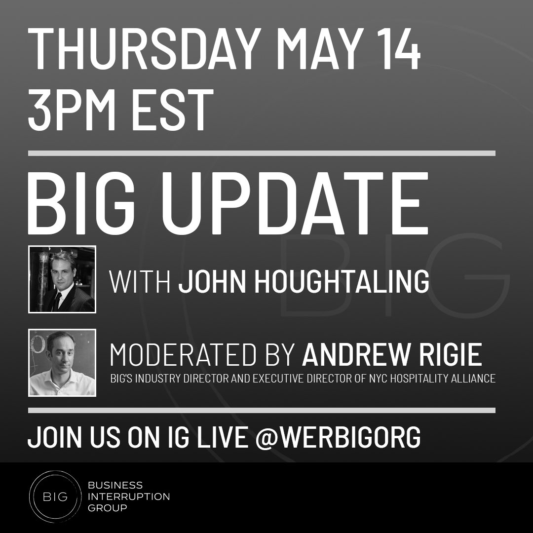 werbigorg's tweet photo. Tomorrow, Thursday, May 14th, at 3:00PM EST, please join @theNYCalliance’s Andrew Rigie and BIG’s lead attorney and insurance expert, John Houghtaling on IG Live as they discuss #BIG updates. #WeRBig https://t.co/8Wvr5H2W7g