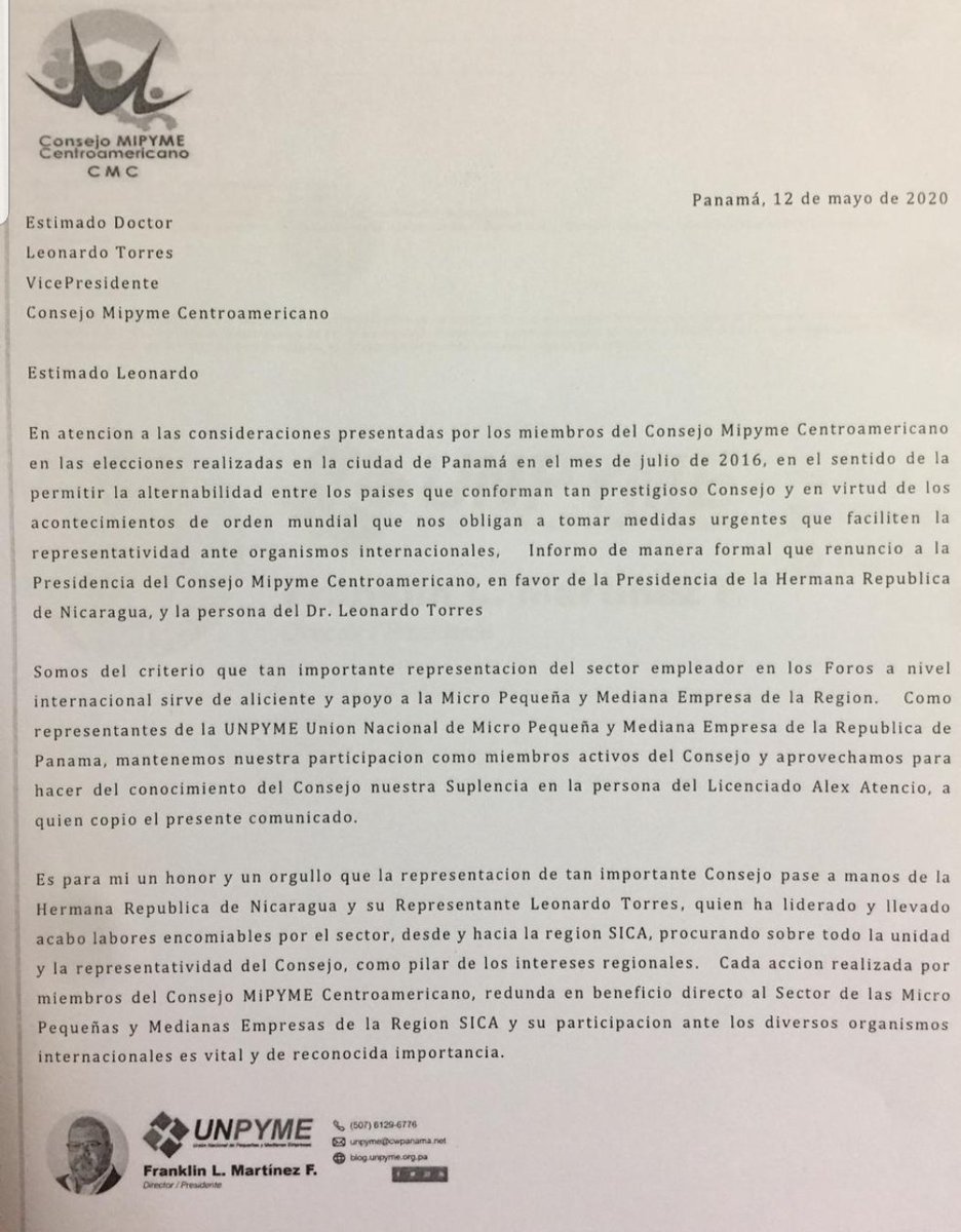 JORGETELLEZC's tweet photo. Otro reconocimiento a #Nicaragua, en la persona de Leonardo Torres, para dirigir #CONIMIPYME a nivel #regional. Felicitaciones estimado @Leo_TorresC , continuados éxitos en tus #eficientes gestiones, en pro de este importante #Sector #económico. https://t.co/mSpJ70kVqp