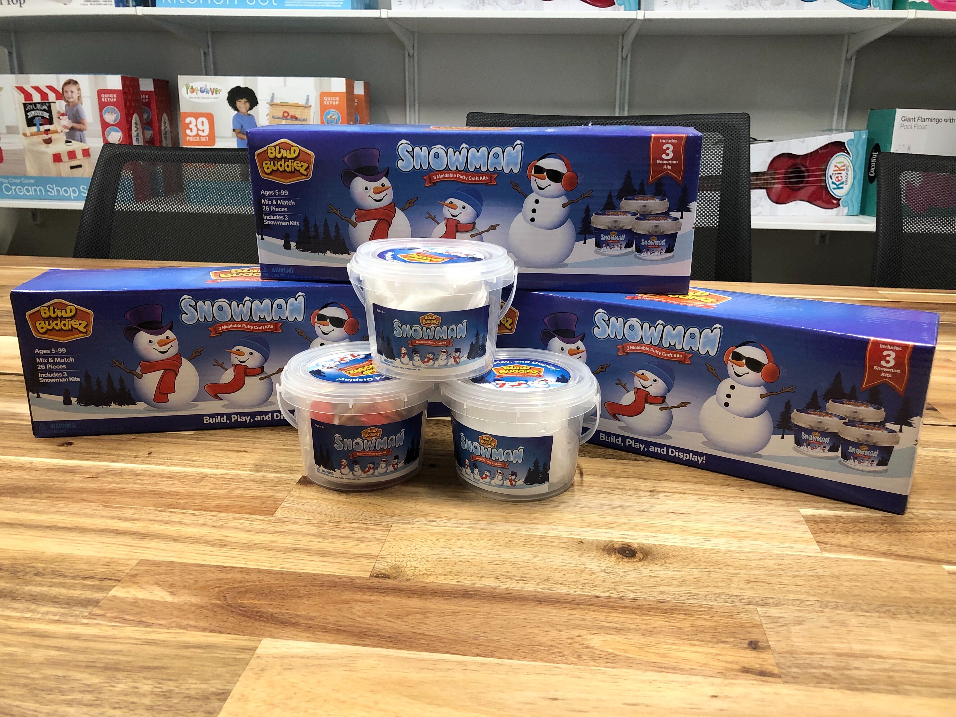 Play Build Build Buddiez Snowman Craft Kit 3 Pack and Display 3 Putty Snowmen All Christmas & Winter 