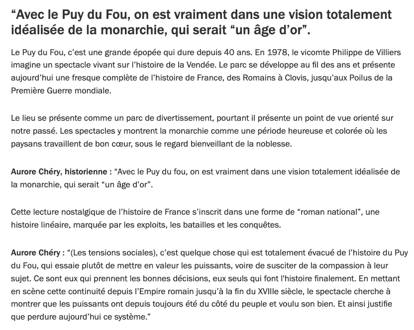 Précision : dans ce tweet, je ne visais pas les intermittents du spectacle qui travaillent au Puy-du-Fou, seulement l'alliance de Philippe de Villiers et de  @bernstephane dans la promotion du royalisme.