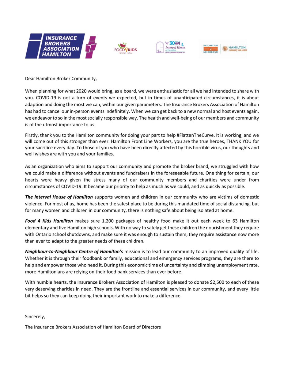 The #HamOnt community is so important to us! Please see a quick note below on what the IBAH has been up to while in social isolation! #ibah #ibao