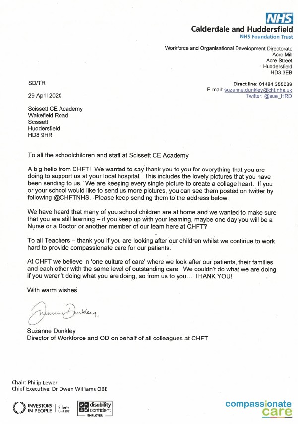 Scissett CE Academy (@scissettacademy) on Twitter photo We were thrilled and honoured to receive this letter from <a href="/CHFTNHS/">Calderdale and Huddersfield NHS Foundation Trust</a> Thank you @sue_hrd for writing to us - we can't thank your team enough for their hard work in keeping us safe! We were thrilled and honoured to receive this letter from <a href="/CHFTNHS/">Calderdale and Huddersfield NHS Foundation Trust</a> Thank you @sue_hrd for writing to us - we can't thank your team enough for their hard work in keeping us safe!