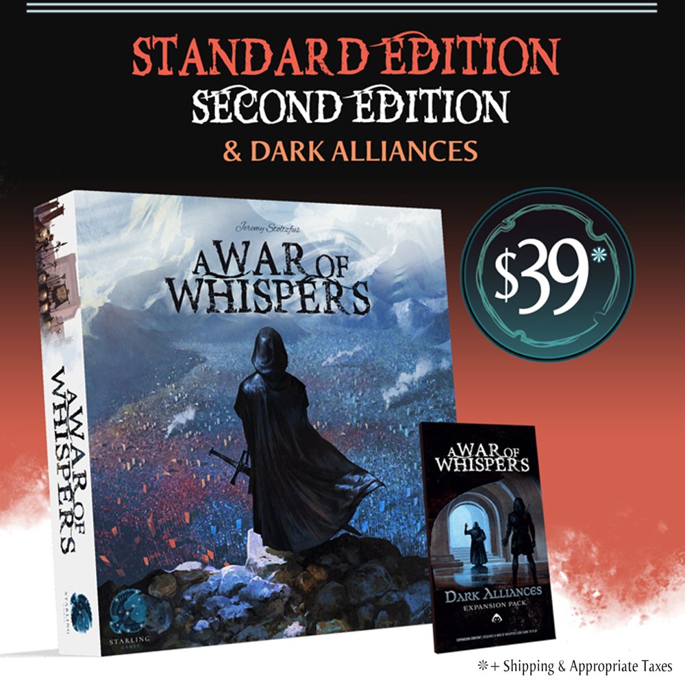 StarlingGames's tweet image. Pledge Levels have been revealed! Check out our Pre-Launch page to be notified as soon as the KS launches.

To the Spymasters who already own the Standard or Deluxe Edition, there's a special level just for you. Check it out! #awarofwhispers #darkalliances kickstarter.com/projects/starl…