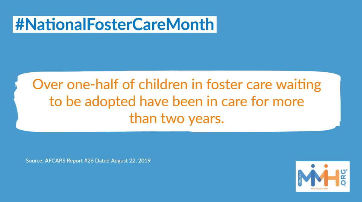 ProjectMMH's tweet image. Over one-half of children in foster care waiting to be adopted have been in care for more than two years. | Learn &amp;gt; Share &amp;gt; Act &amp;gt; #FosterCareMonth #NFCM2020