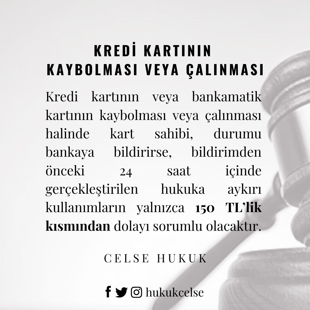 Kredi Kartının Kaybolması veya Çalınması

#chbilgi #celsehukuk #hukuk #hukukibilgi #hukukibilgiler #hukukisorular #kredikartı  #kredikartınınçalınması #kredikartınınkaybolması #banka