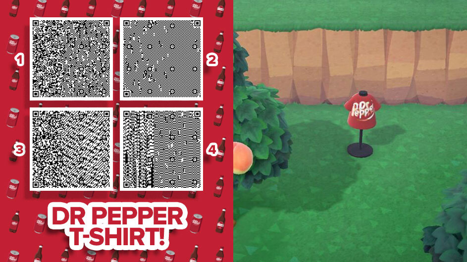 If you’ve thought “My  #ACNH   island needs a little more Dr Pepper” – we’ve got you. Scan this code via NookLink for a Dr Pepper shirt and follow this thread for more custom items 