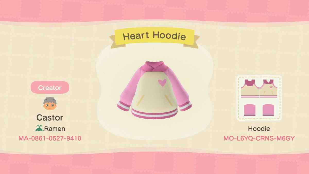 castorACNH's tweet image. idk if anyone else has done designs like these already, but i made a couple of cute pastel hoodies! #AnimalCrossing #ACNH #ACNHDesigns