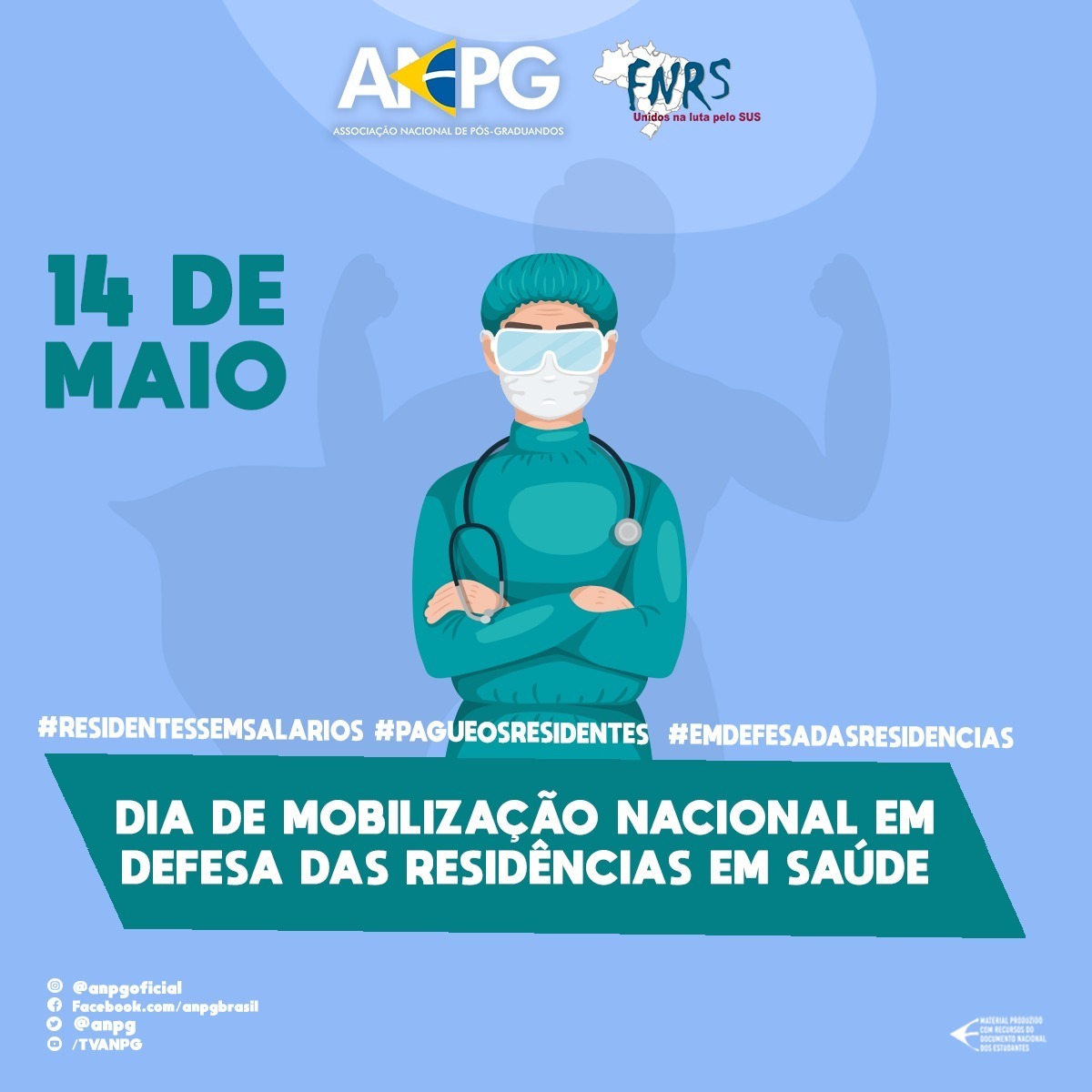 anpg's tweet photo. No dia Dia de Mobilização Nacional em Defesa das Residências em Saúde, pressionando o poder público a regularizar o pagamento das bolsas dos estudantes a ANPG e o FNRS programam intervenções nas redes sociais. 
#ResidentesSemSalarios #PagueOsResidentes #EmDefesaDasResidencias https://t.co/4C5f2HUAbH
