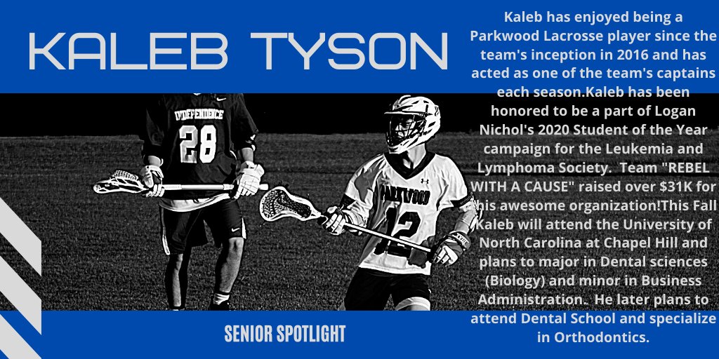 🥍 SENIOR SPOTLIGHT 🥍
Kaleb Tyson - 
Integral player since the inception of the Lacrosse Program at Parkwood!  Thank you for everything Kaleb!