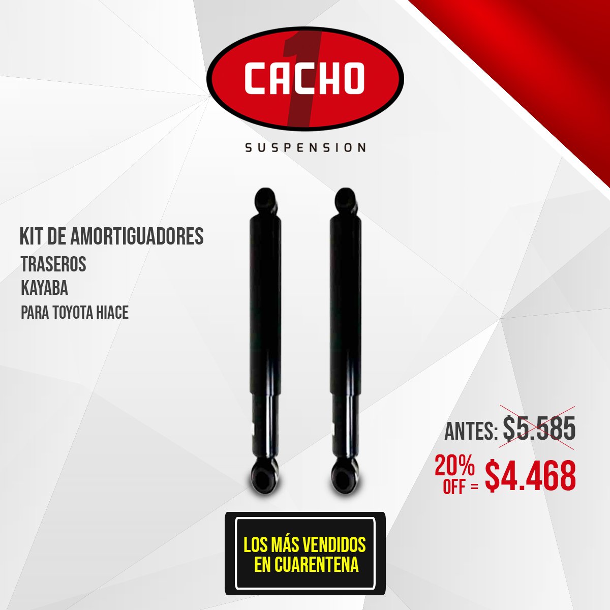 cachosuspension's tweet photo. 💥 Promo de Kit de amortiguadores traseros Kayaba para Toyota Hiace en $4.468 💥

Envíos sin cargo a todo CABA (A partir de $3000, p/pedidos realizados antes de las 15 hs)

Cumplimos con todas las medidas sanitarias recomendadas para preparar y entregar sus pedidos.

Contactanos https://t.co/GoDBUg33Qq