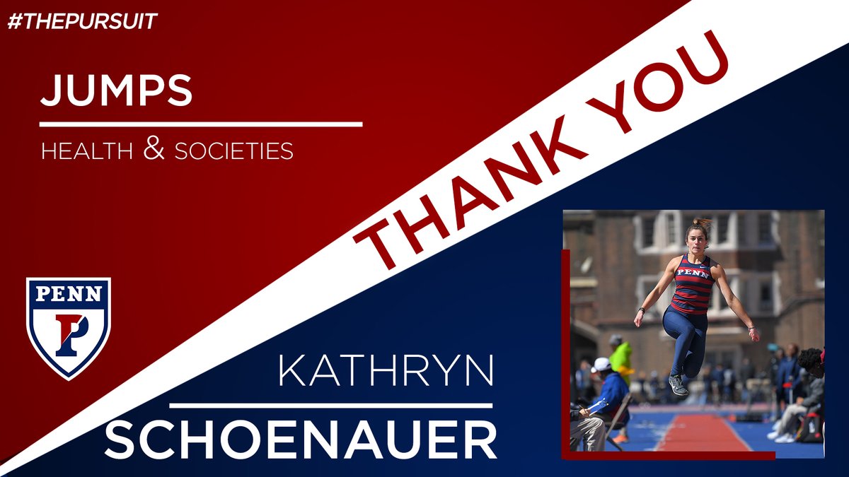 PennTrack's tweet photo. Senior Day Sendoff | Kathryn Schoenauer
🔹 No. 10 all-time at Penn in the outdoor long jump (19-1.5)
🔹 Five-time Ivy League Heps Team Champion
🔹 #PennTrack Captain
THANK YOU for your commitment to the stripes!
#ThePursuit https://t.co/gyuHXNM4gy