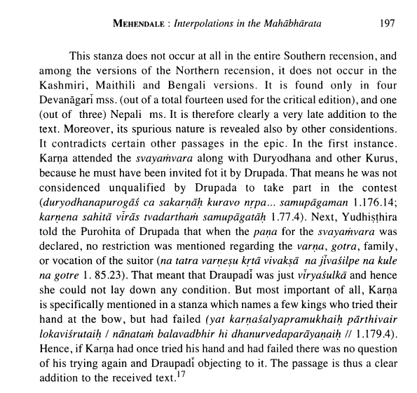 Additional details of Drupadi Swaymvar are given in Interpolations in Mahabharata by BORI institute where they mention how Draupadi rejecting Karna is a later addition.