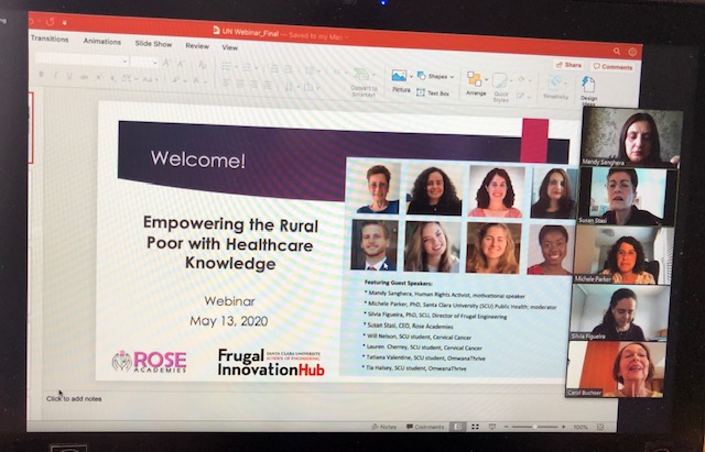 SCUPublicHealth's tweet photo. SCU Public Health students presented in a live webinar, Empowering Rural Women with Healthcare Knowledge, led by @RoseAcademies. Part of PHSC's Engineering World Health course, where PH students collaborate with Engineering students. 
@SantaClaraCAS @SCUEngineering https://t.co/iQIcE168LT