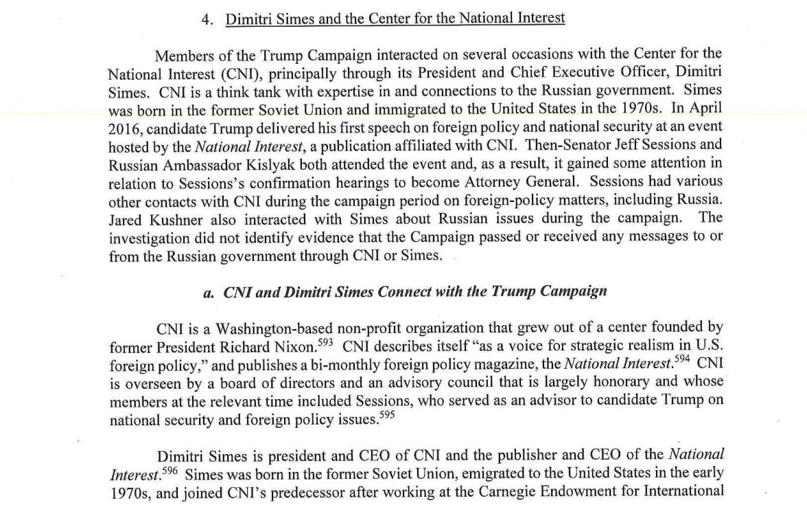 49) Dimitri Simes had a lot of interest in connecting Russian and American political figures.  https://www.nbcnews.com/politics/politics-news/read-text-full-mueller-report-n994551