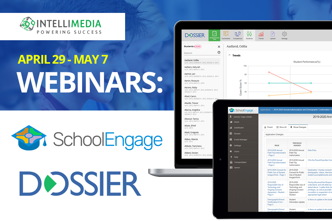 Thank you to all who attended our Dossier and SchoolEngage webinars! We appreciate all the feedback on our latest updates to Dossier and SchoolEngage, and in particular on analytics and data integration with PASI. Shout out to the Intellimedia team for sharing your knowledge.