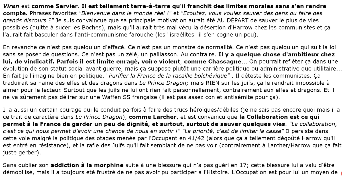 Je relis mes notes sur un AU Occupation sur Le Prince Dragon... et je m'aperçois que j'ai fait de Viren une synthèse de presque tous les collabos de Un Village Français.