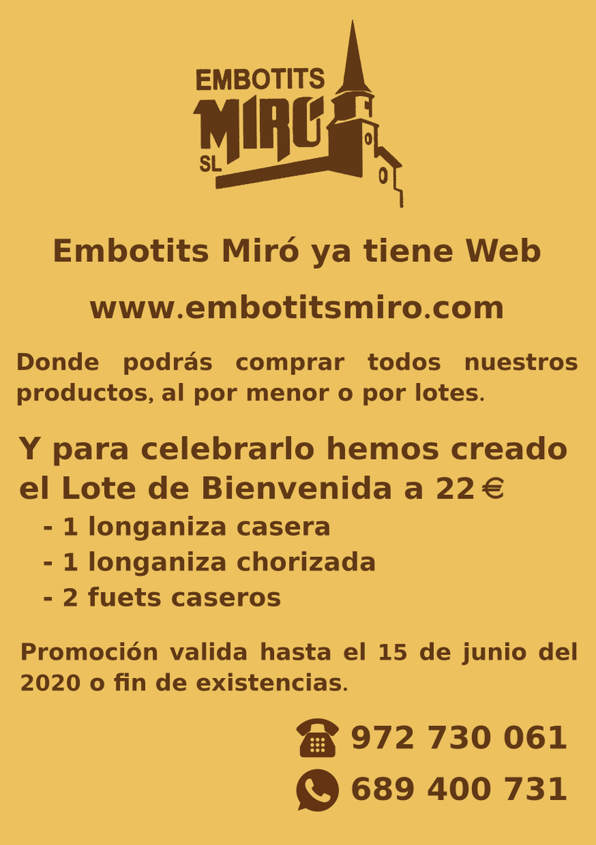 Embotits Miró ha obert una nova línia de ventes.
Compra'n i t'ho enviem a casa.