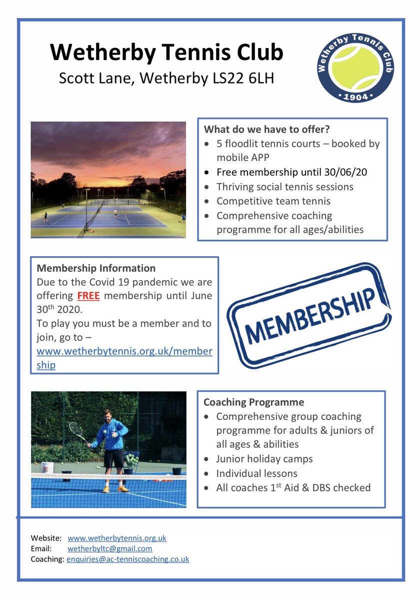 A great offer from <a href="/wetherbyltc/">Wetherby Tennis Club</a>! <a href="/WetherbyHigh/">Wetherby High School</a> <a href="/WetherbyIndies/">Wetherby Independents</a> <a href="/wearewetherby1/">We are Wetherby</a> <a href="/WethAthlJFC/">WetherbyAthletic JFC</a> <a href="/Wetherby_News/">Wetherby News</a> <a href="/wetherbycouncil/">Wetherby TC</a> <a href="/WetherbyAthFC/">Wetherby Athletic</a>