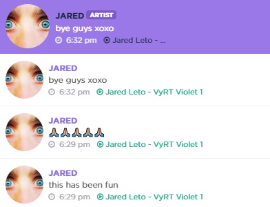 sitejaredletobr's tweet photo. Jared no VyRT hoje durante a watch party do Vyrt Violet I https://t.co/78HERz1jA7